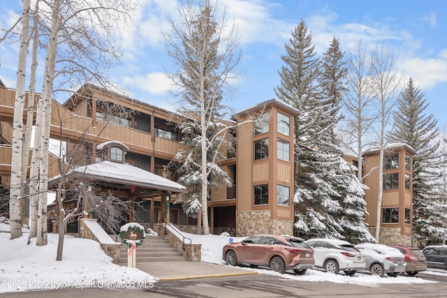 view of snow covered property