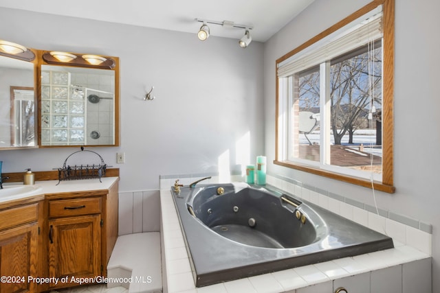 bathroom featuring vanity and a tub