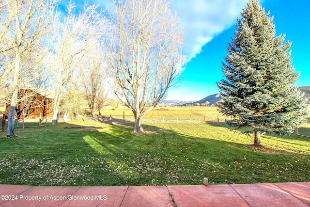 view of yard with a mountain view and a rural view