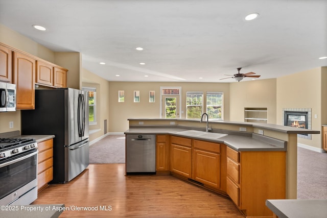 440 Stage Coach Ln, New Castle, CO 81647 - kitchen featuring recessed lighting, ceiling fan, a sink, open floor plan, and stainless steel appliances