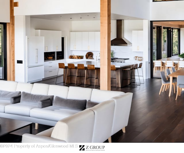 living room with dark wood-type flooring