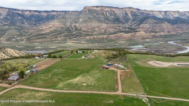 birds eye view of property featuring a mountain view