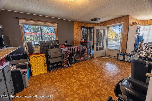 interior space with wooden walls