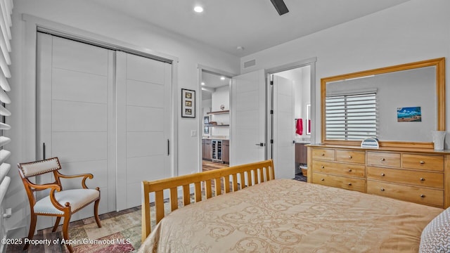 63 Meadow Creek Ct, Battlement Mesa, CO 81635 - bedroom featuring ceiling fan, recessed lighting, visible vents, and a closet