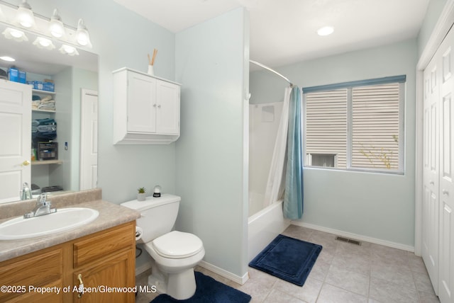 31 Hawthorne Way, Parachute, CO 81635 - bathroom with tile patterned floors, vanity, toilet, visible vents, and shower / bath combination with curtain