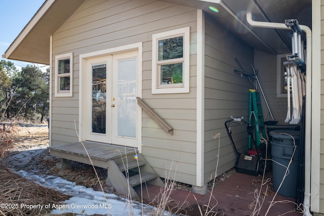 view of outbuilding featuring french doors