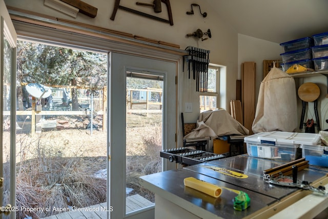 kitchen with lofted ceiling