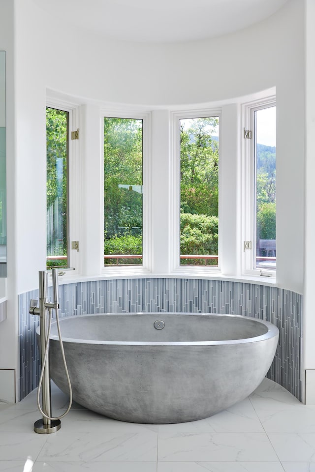 bathroom featuring a washtub and plenty of natural light