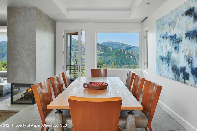 dining area featuring a mountain view