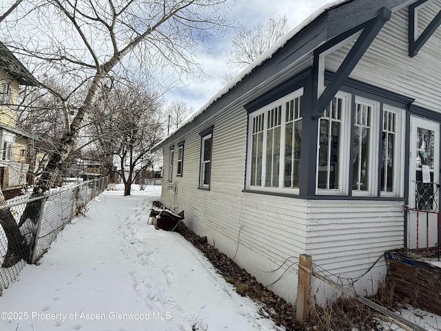 view of snow covered exterior