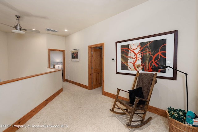 123 Corral Dr, Carbondale, CO 81623 - hallway featuring baseboards, visible vents, recessed lighting, and light colored carpet