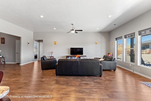 1326 Fairway Dr, Fruita, CO 81521 - living room featuring baseboards, wood finished floors, and recessed lighting