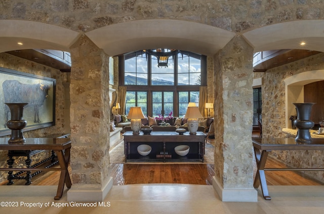 living room with hardwood / wood-style flooring