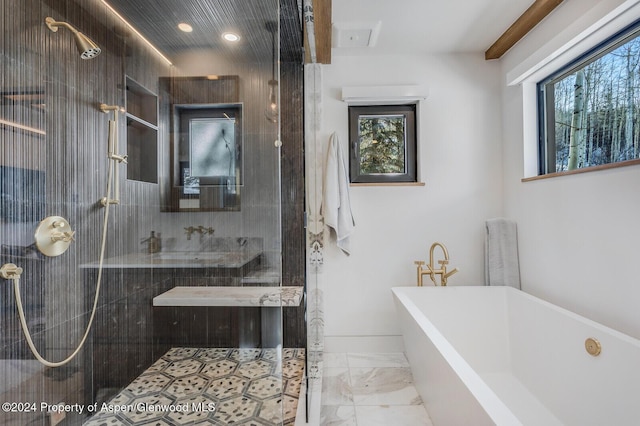 bathroom with independent shower and bath