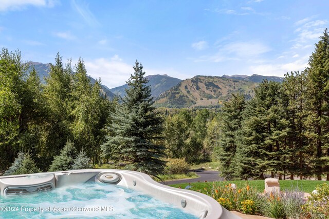 view of mountain feature featuring a forest view