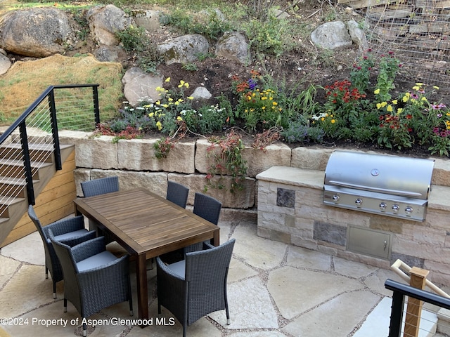 59 Herron Hollow Rd, Aspen, CO 81611 - view of patio / terrace featuring a grill, outdoor dining space, and exterior kitchen
