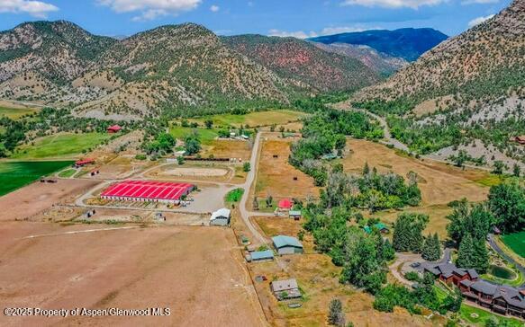 aerial view with a mountain view