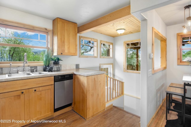 456 County Road 294, Rifle, CO 81650 - kitchen with stainless steel dishwasher, a sink, healthy amount of natural light, and beam ceiling