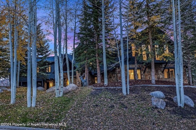 view of yard at dusk