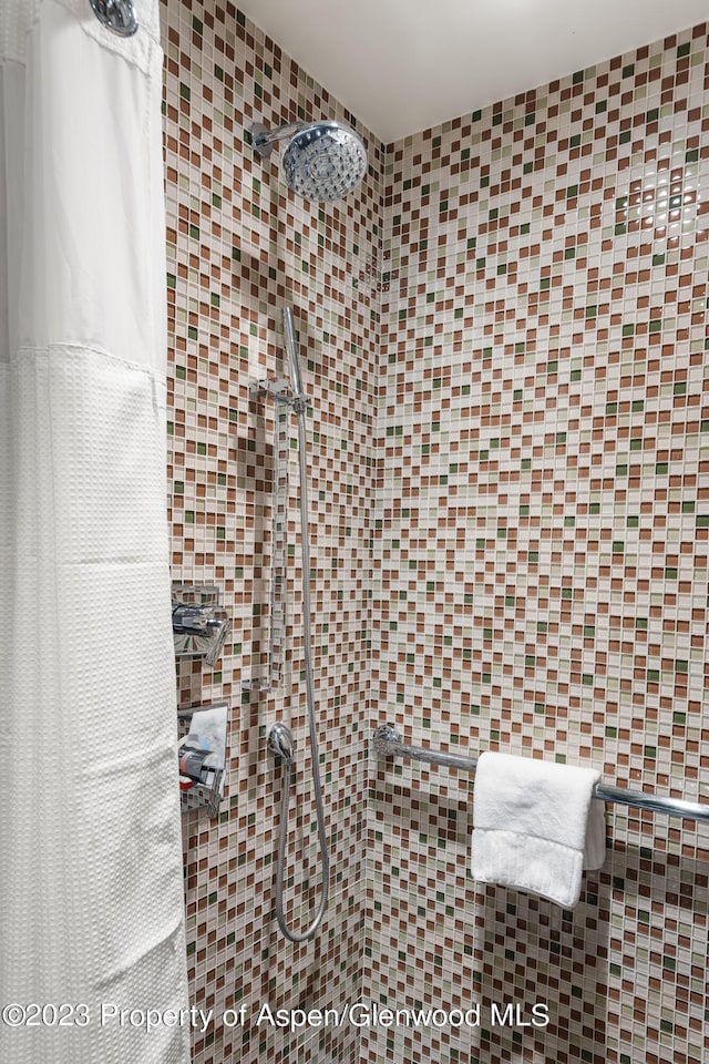 bathroom featuring a shower with shower curtain