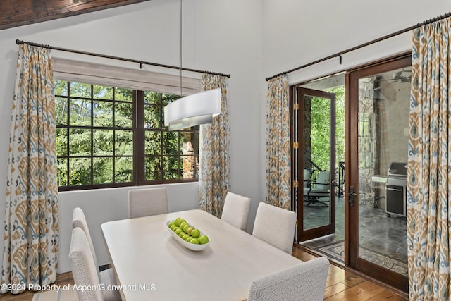 dining area with hardwood / wood-style floors, french doors, and a wealth of natural light