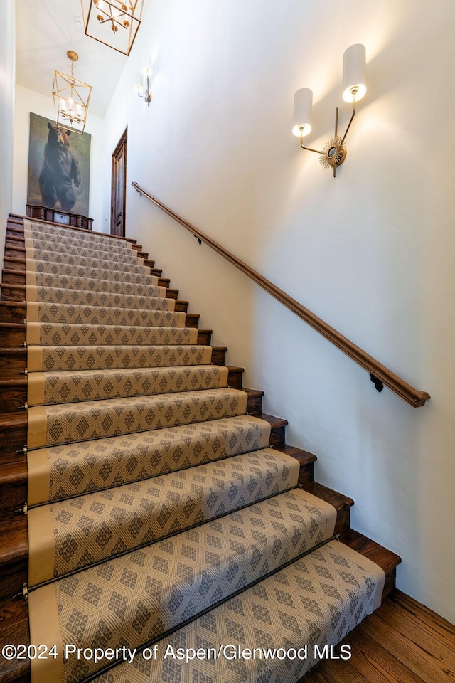 stairway with wood-type flooring