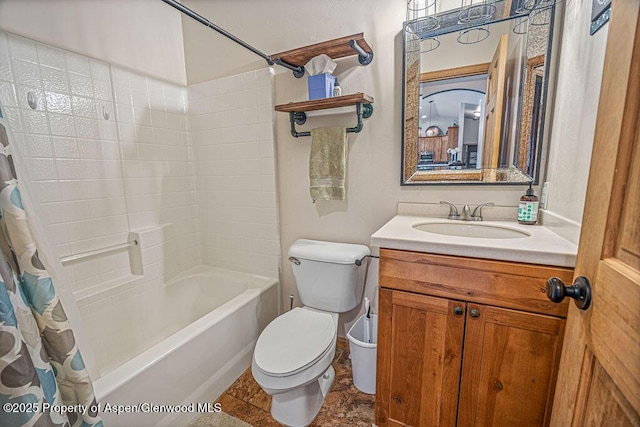 352 Lake View Rd, Hayden, CO 81639 - bathroom with toilet, shower / bathtub combination with curtain, and vanity