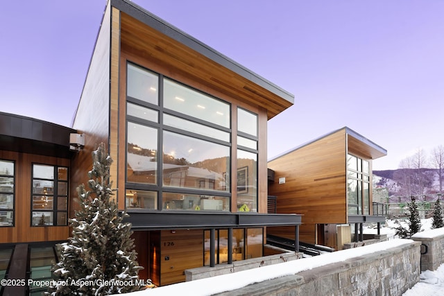 view of snow covered property