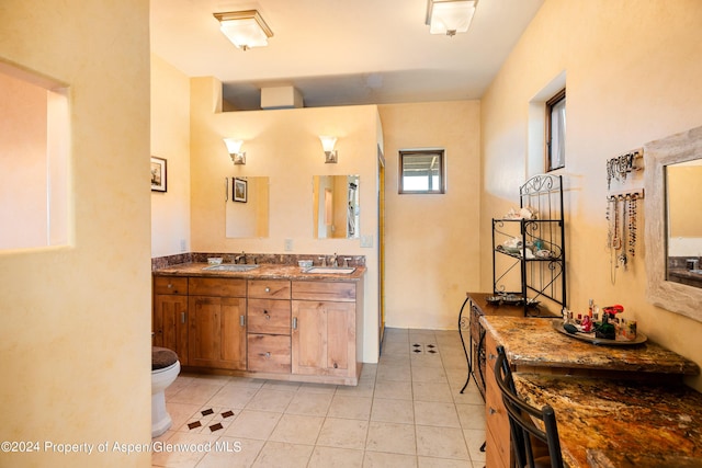 bathroom with tile patterned flooring, vanity, and toilet