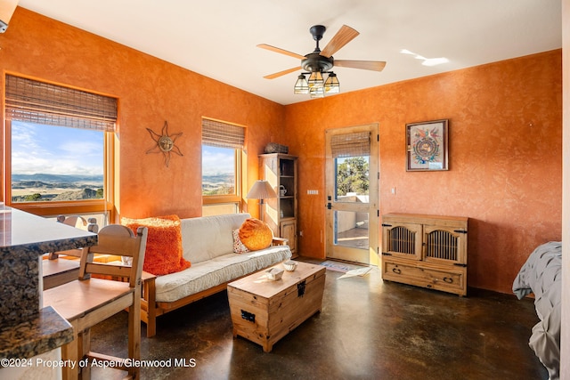 living room featuring ceiling fan