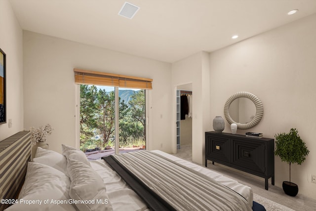 carpeted bedroom with a spacious closet