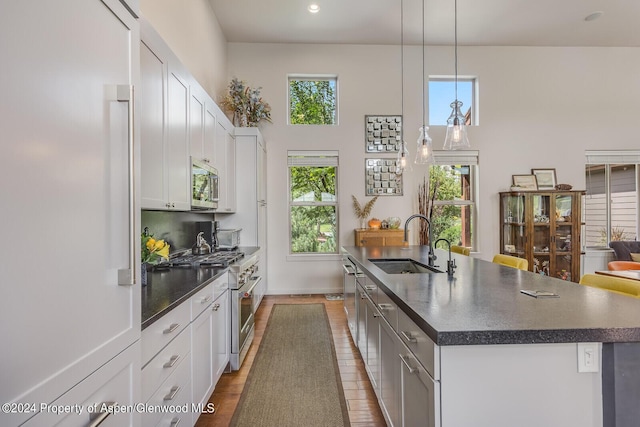 64 White Peaks Ln, Glenwood Springs, CO 81601 - kitchen featuring high quality appliances, a sink, dark countertops, an island with sink, and healthy amount of natural light