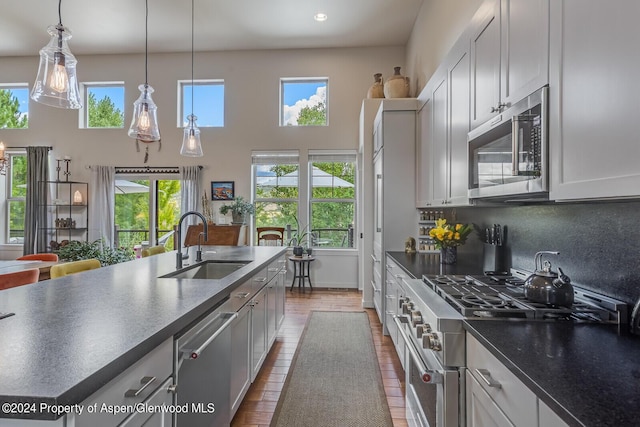 64 White Peaks Ln, Glenwood Springs, CO 81601 - kitchen with appliances with stainless steel finishes, a sink, dark countertops, dark wood-style flooring, and plenty of natural light