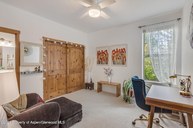 64 White Peaks Ln, Glenwood Springs, CO 81601 - home office featuring a ceiling fan and carpet