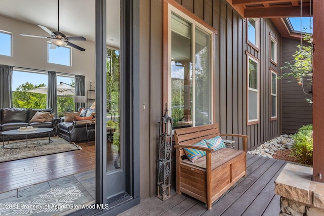 64 White Peaks Ln, Glenwood Springs, CO 81601 - wooden terrace with ceiling fan and an outdoor hangout area
