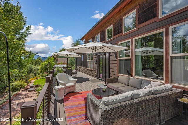 64 White Peaks Ln, Glenwood Springs, CO 81601 - view of patio featuring outdoor lounge area and a wooden deck