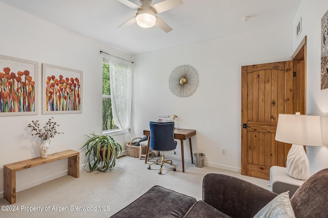 64 White Peaks Ln, Glenwood Springs, CO 81601 - office area with ceiling fan, carpet flooring, and baseboards