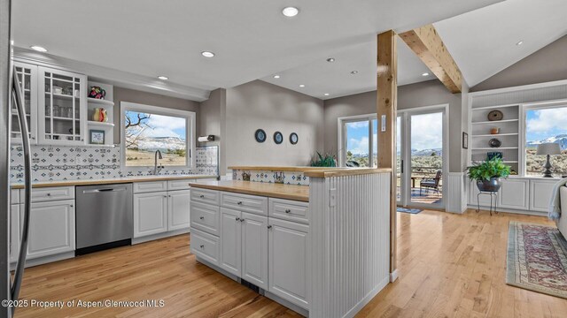 3 Red Wing Ln, Carbondale, CO 81623 - kitchen with recessed lighting, dishwasher, a sink, white cabinets, and light wood-type flooring