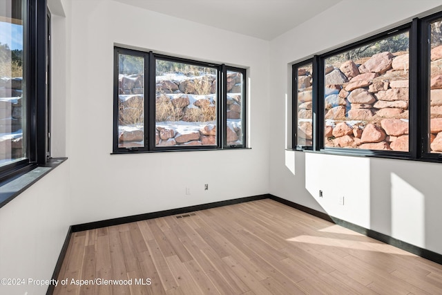 spare room featuring light wood-type flooring