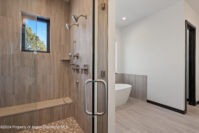 bathroom with plus walk in shower