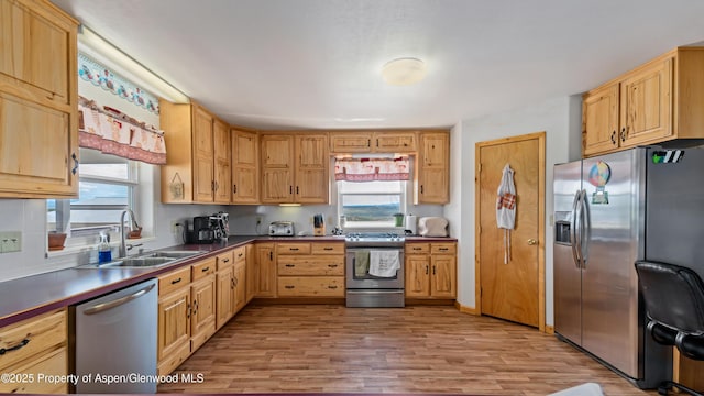 1300 Johnson Way, Craig, CO 81625 - kitchen featuring stainless steel appliances, light wood-style flooring, and dark countertops