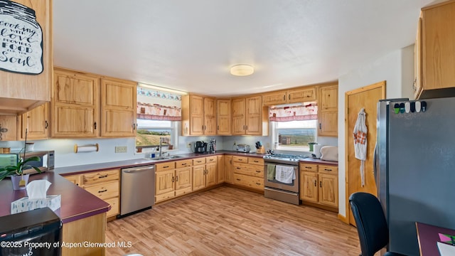 1300 Johnson Way, Craig, CO 81625 - kitchen with appliances with stainless steel finishes, plenty of natural light, light wood finished floors, and dark countertops