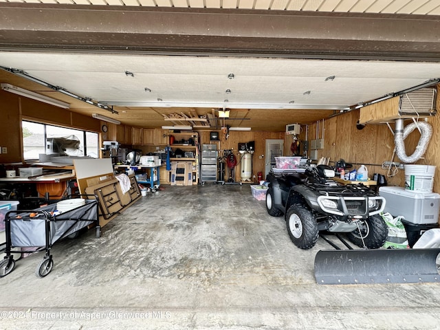 garage with wooden walls