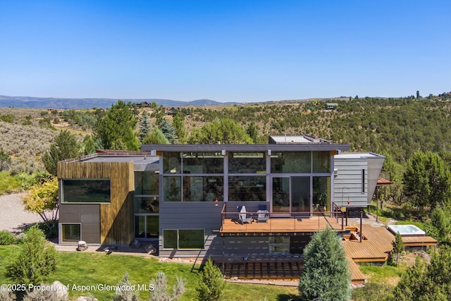 rear view of property with a deck and a yard