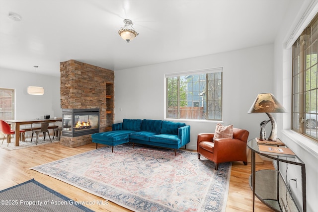 121 Ranch Creek Ln, Carbondale, CO 81623 - living area with light wood-style flooring and a fireplace
