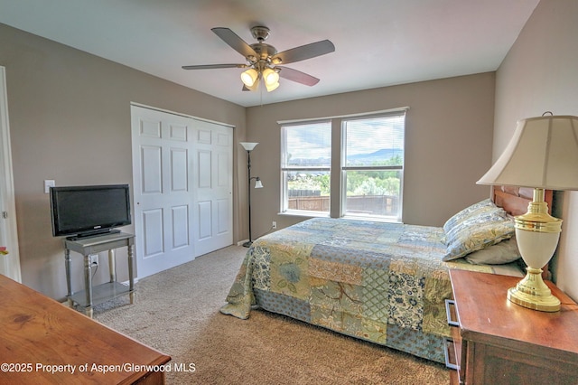 222 Creek Ct, Rifle, CO 81650 - bedroom featuring carpet floors, a closet, and ceiling fan
