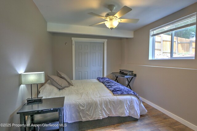 222 Creek Ct, Rifle, CO 81650 - bedroom featuring a closet, wood finished floors, and a ceiling fan