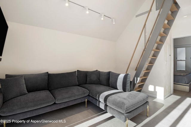211 W Main St, Aspen, CO 81611 - living area with rail lighting and stairway