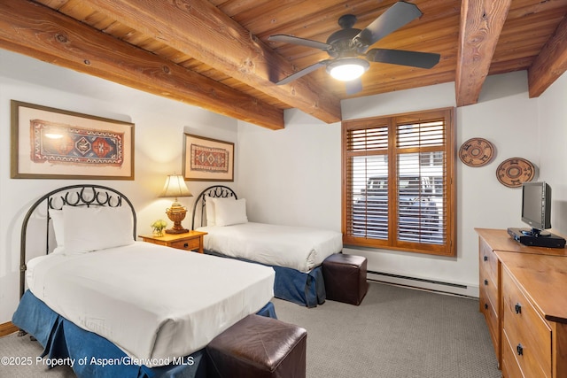 1039 E Cooper Ave Unit 21, Aspen, CO 81611 - carpeted bedroom with baseboard heating and wood ceiling with exposed beams