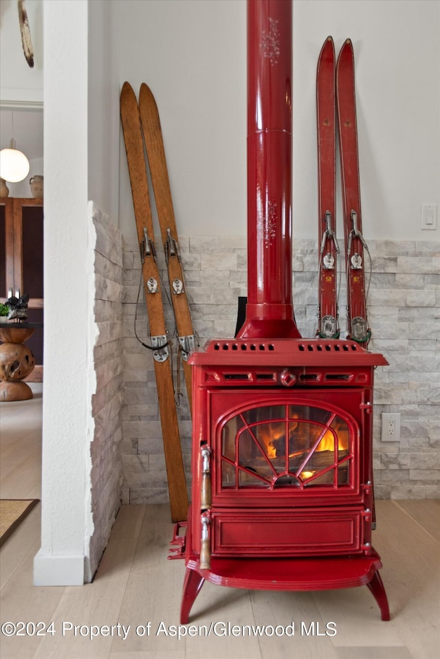interior details with a wood stove
